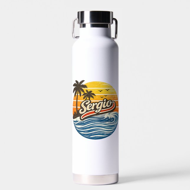 Sergio Retro Sunset Name Design Water Bottle (Front)