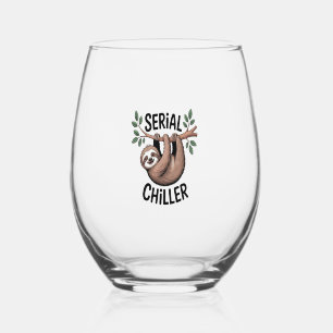 Serial Chiller Sloth Hanging from Branch Stemless Wine Glass