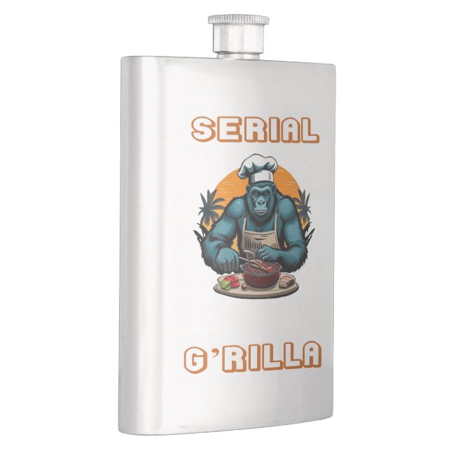Serial G'rilla Master BBQ Griller Fun Pun Hip Flask (Right)