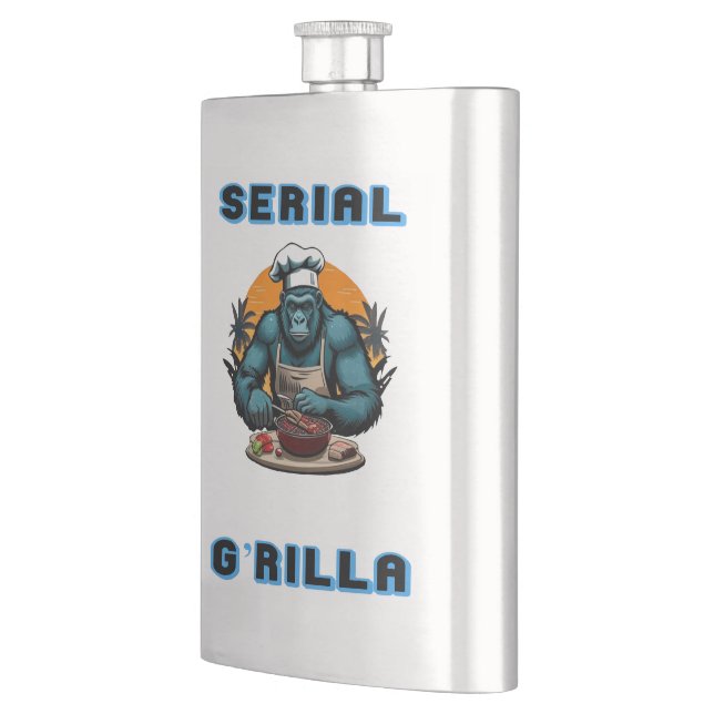 Serial G'rilla Master BBQ Griller Fun Pun Hip Flask (Left)