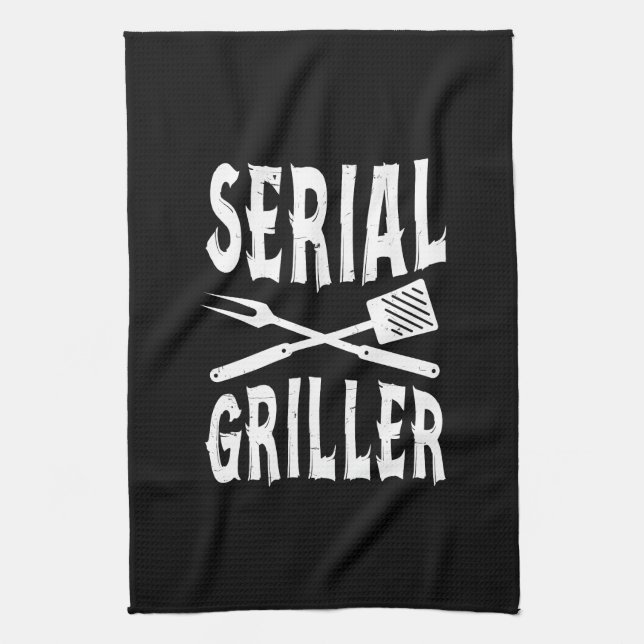 Serial Griller Funny BBQ Humour Gift Barbecue Love Tea Towel (Vertical)