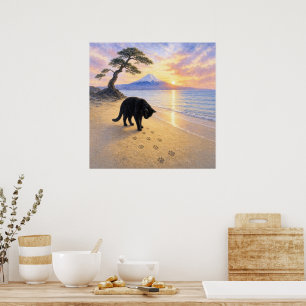 series_1_6|Square Footprints Black Cat Mt Fuji Art Poster