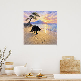 series_1_6|Square Footprints Black Cat Mt Fuji Art Poster