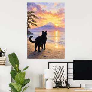 series_1_8|Serene Black Cat Mt Fuji Art Poster