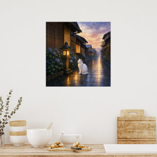 series_2_10|Square Gazing Lantern White Cat Art Poster