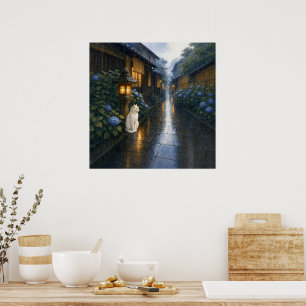 series_2_2|Square Kyoto Lantern White Cat Art Poster