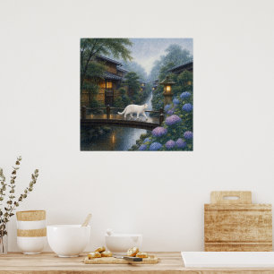 series_2_6|Square Kyoto Bridge White Cat Art Poster