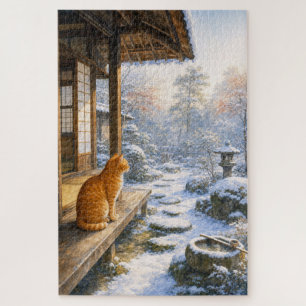 series_3_7|Winter Snow Veranda Tabby Cat Art Jigsaw Puzzle