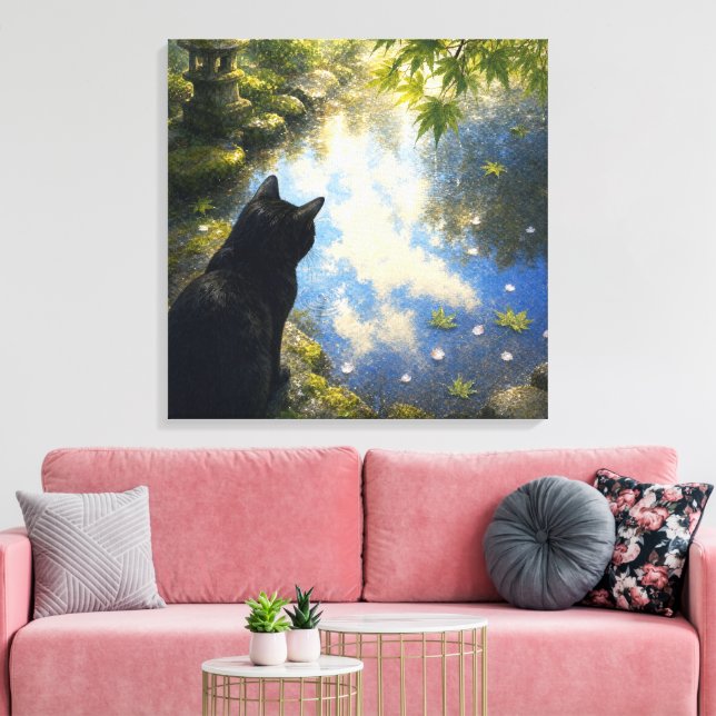 series_4_10｜Garden Puddle Reflection Cat Square Canvas Print (Insitu(LivingRoom))