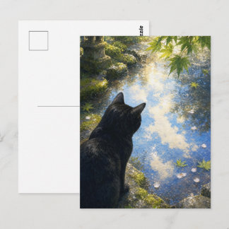 series_4_10|Kyoto Puddle Reflection Black Cat Art Postcard