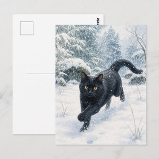 series_4_7|First Snow Forest Black Cat JP Art Postcard