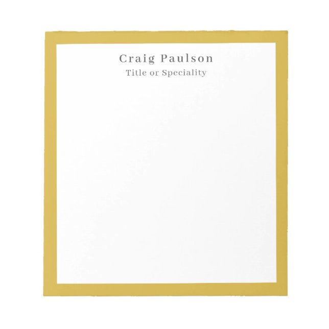 Serif Font Simple Professional Plain Gold White Notepad (Front)