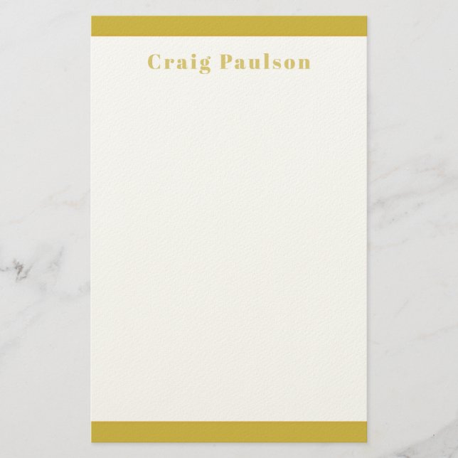 Serif Font Simple Professional Plain Gold White Stationery (Front)