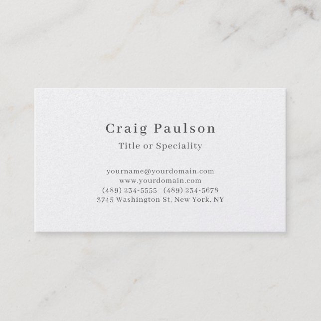 Serif Font Simple Professional Plain Premium Pearl Business Card (Front)