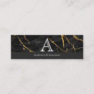 Serif Initial Monogram Black Marble Mini Business Card