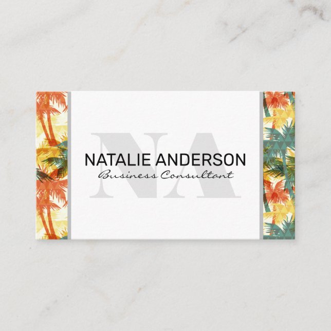 Serif Monogram | Geometric Palm Trees Business Card (Front)