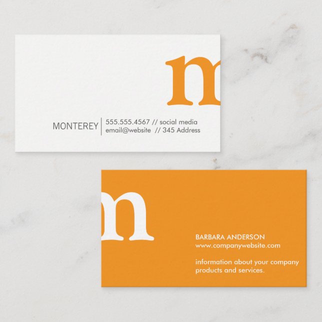 Serif | Monogram Orange White Business Card (Front/Back)