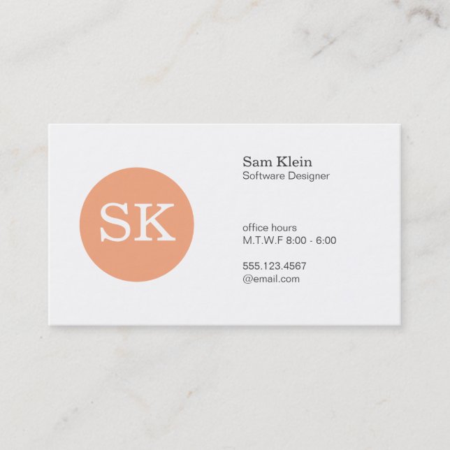 Serif Type Monogram Apricot Circle Business Card (Front)
