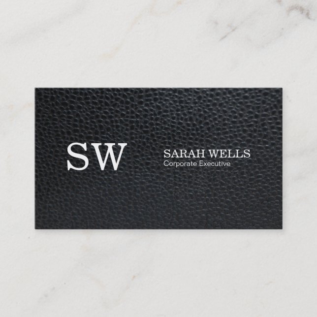 Serif Type Monogram / Leather Business Card (Front)
