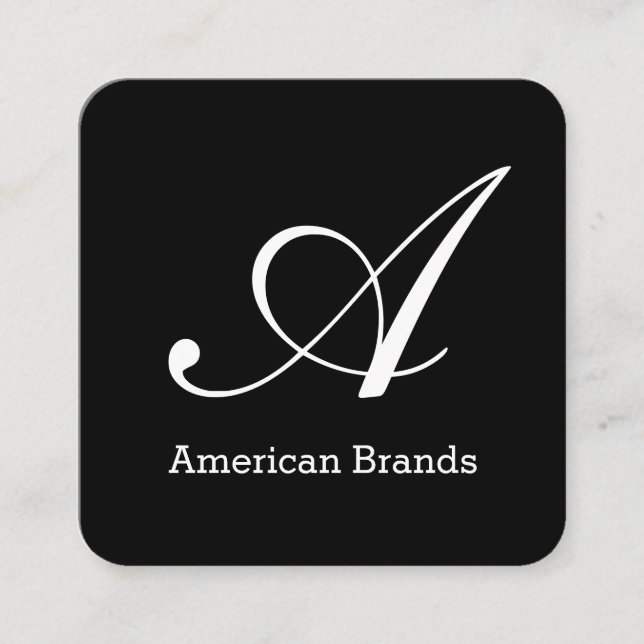 Serif Type Monogram Square Business Card (Front)