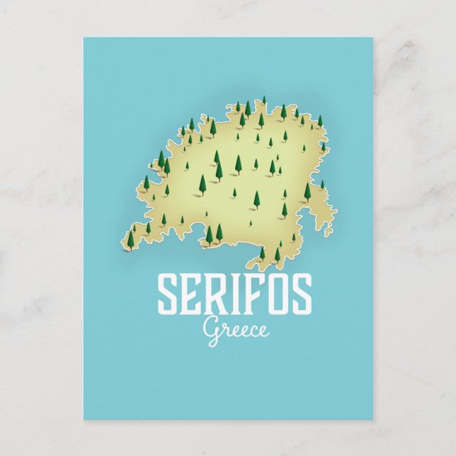 Serifos Greek Map Illustrated travel poster Postcard (Front)