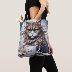 Serious Abstract Cat with "Not Today" Message Tote Bag