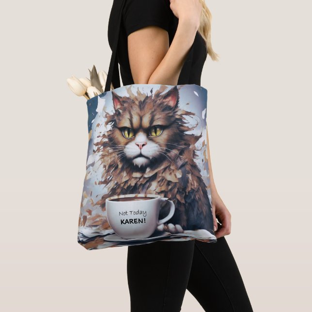 Serious Abstract Cat with "Not Today" Message Tote Bag (Close Up)