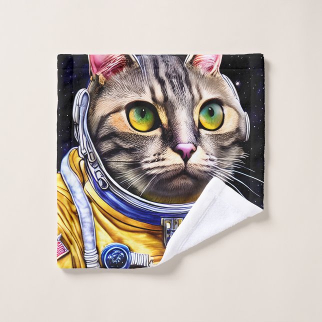 Serious Astronaut Cat Artwork Wash Cloth (Wash Cloth)