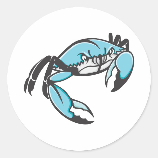 Serious Blue Crab in Black and White Classic Round Sticker (Front)