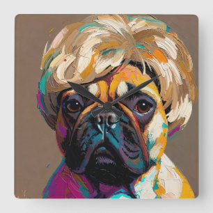 Serious Dog Oil Painting (#2) Square Wall Clock