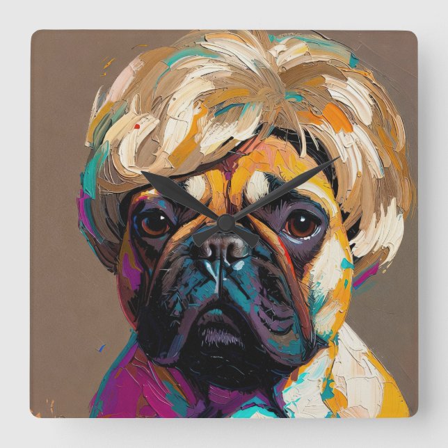 Serious Dog Oil Painting (#2) Square Wall Clock (Front)