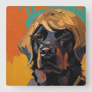 Serious Dog Oil Painting (#6) Square Wall Clock