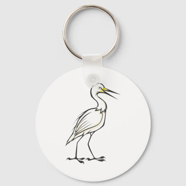 Serious Great Egret Bird Key Ring (Front)