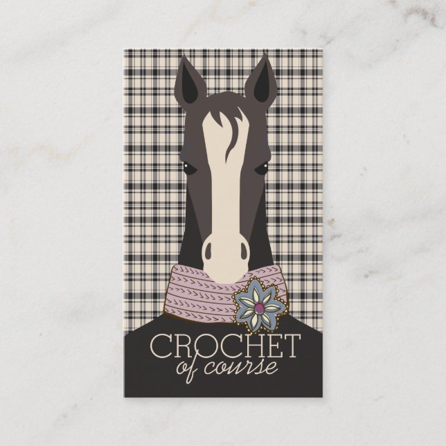 Serious horse knitting crochet fashion scarf business card (Front)