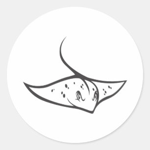 Serious Stingray Fish in Black and White Classic Round Sticker