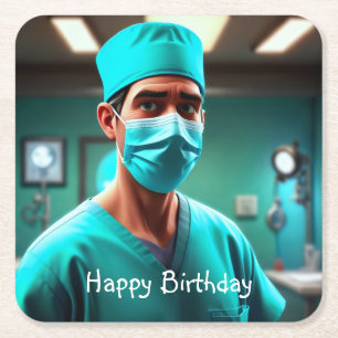 Serious Surgeon Birthday Square Paper Coaster