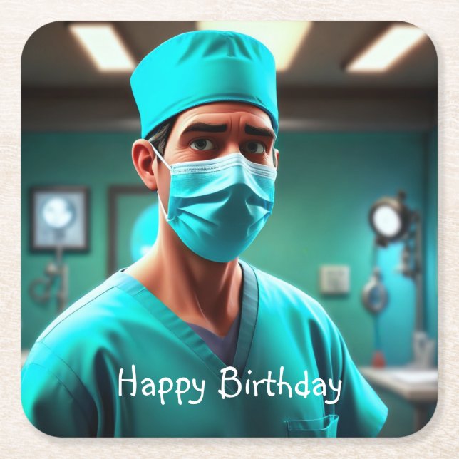 Serious Surgeon Birthday Square Paper Coaster (Front)