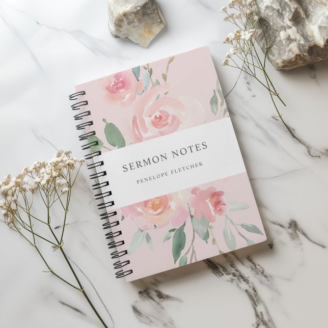 Sermon Notes Watercolor Floral Blush Pink  Notebook (Creator Uploaded)