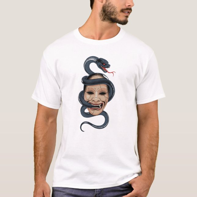 Serpent and the Spirit – Japanese Mask & Snake  T-Shirt (Front)