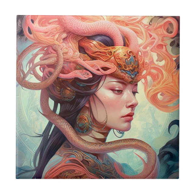 Serpent Hair Lady Fantasy Art Tile (Front)