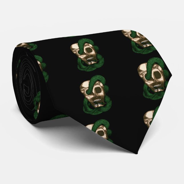 Serpent & Skull (Green) Tie (Rolled)