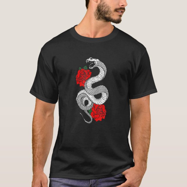 Serpent Snake Red Roses Aesthetic Grunge Punk Goth T-Shirt (Front)