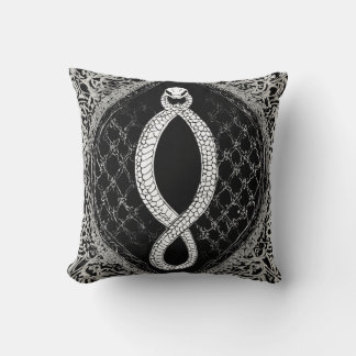 Serpentine Gothic: Elegant Black & White Ornamenta Cushion