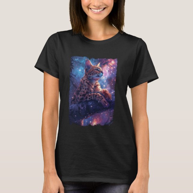 Serval Cat Galaxy Bengal Cat Space Feline T-Shirt (Front)