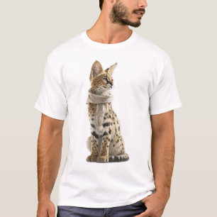 Serval Wild Cat Illustration Wearing a Knitted T-Shirt