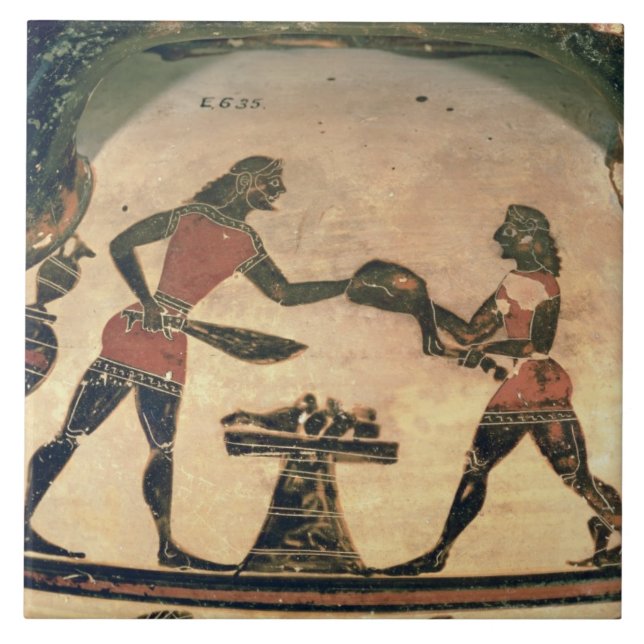 Servants Preparing Food for a Symposium, detail fr Tile (Front)