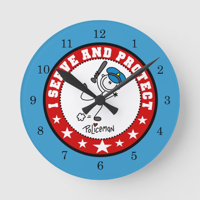 Serve and Protect Policeman Round Clock (Front)