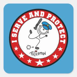 Serve and Protect Policeman Square Sticker