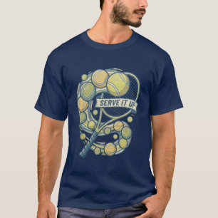 Serve It Up Tennis Racket & Balls Banner T-Shirt