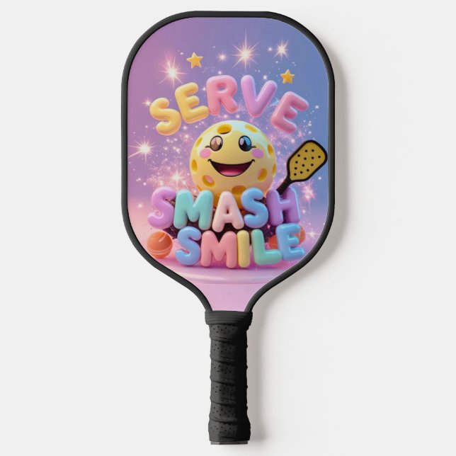 Serve. Smash. Smile. – Cute Kawaii Pickleball Desi Pickleball Paddle (Front)